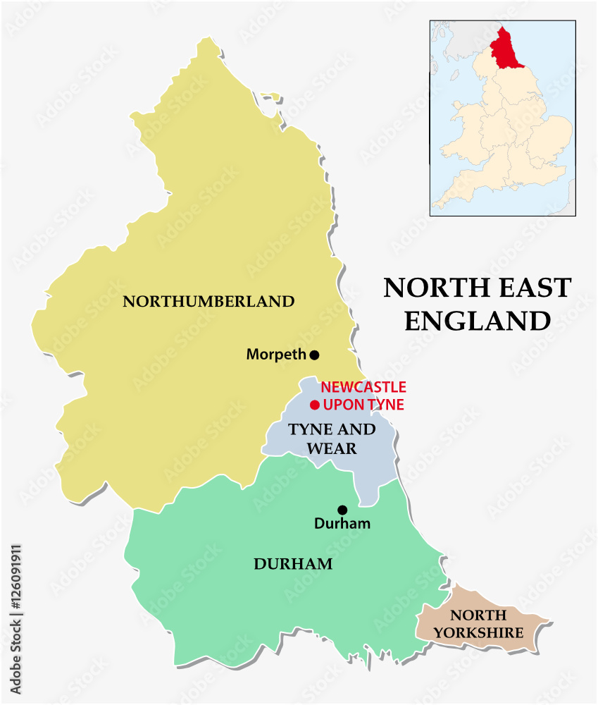 north east england administrative and political map Stock Vector