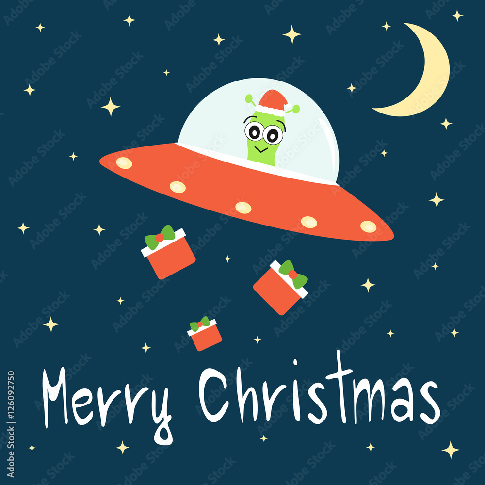 cute cartoon hand drawn merry christmas lettering greeting card with ...