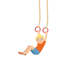 Poster - Boy Doing Gymnastics On Two Rings Hanging On Ropes