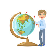 Sticker - Boy In School Uniform With Giant Globe