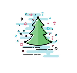Wall Mural - Vector christmas tree with snowflake. Icon MBE flat style