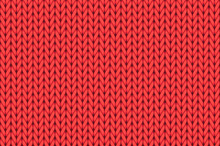Knit Woven Yarn Fabric Seamless Pattern. Red Wool Seamless Background. Vector Grpahic Illustration Tecture. Winter Clothes.