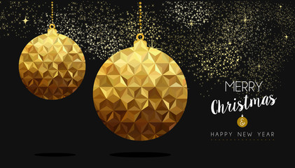 Gold Christmas and New Year low poly bauble