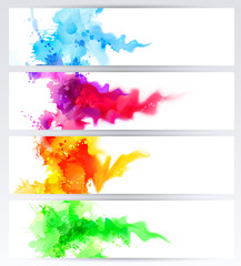 Aufkleber - Set of four banners, abstract headers with colored blots. Bright spots and blur are on the standard size banner.