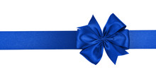 Blue Ribbon With Bow Isolated On White