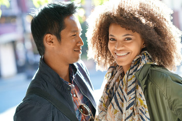 Wall Mural - Mixed-race couple enjoying journey in New York