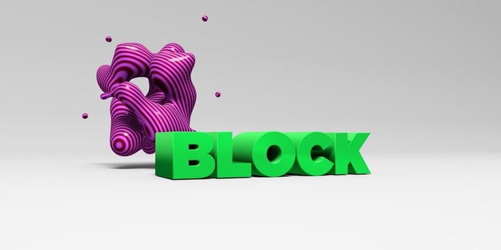 BLOCK -  color type on white studiobackground with design element - 3D rendered royalty free stock picture. This image can be used for an online website banner ad or a print postcard.