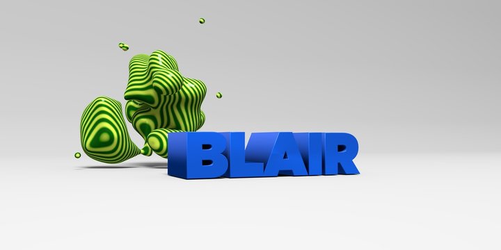BLAIR -  color type on white studiobackground with design element - 3D rendered royalty free stock picture. This image can be used for an online website banner ad or a print postcard.