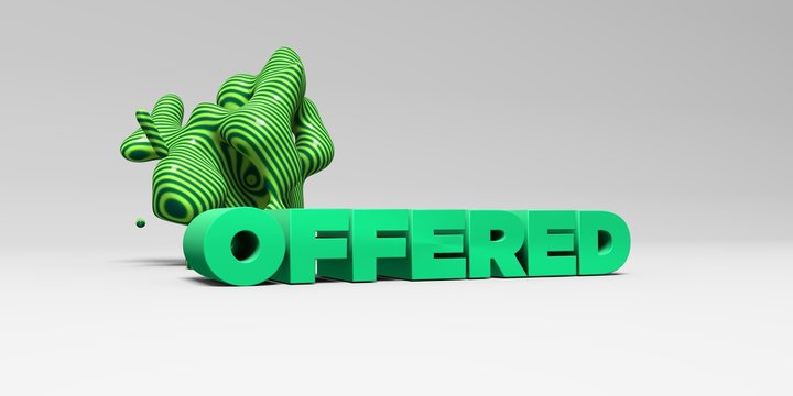 OFFERED -  color type on white studiobackground with design element - 3D rendered royalty free stock picture. This image can be used for an online website banner ad or a print postcard.
