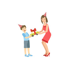 Sticker - Mother And Child Celebrating Birthday Together Illustration