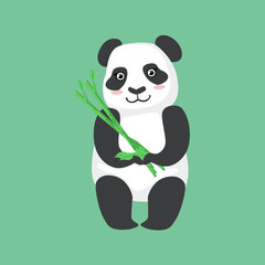 Sticker - Cute Panda Character Holding Bamboo Sticks Illustration