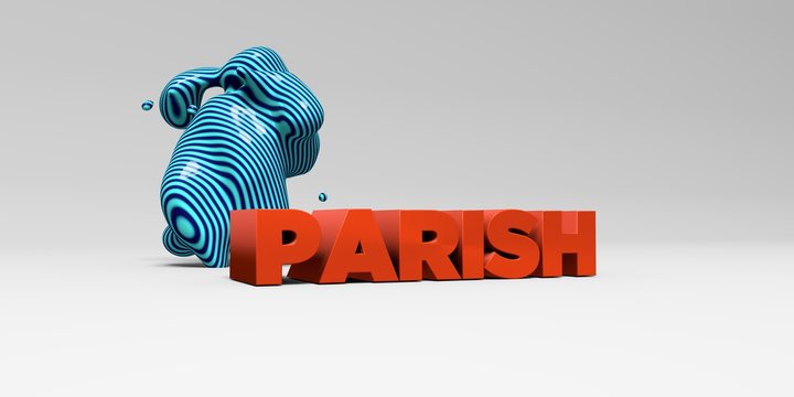PARISH -  color type on white studiobackground with design element - 3D rendered royalty free stock picture. This image can be used for an online website banner ad or a print postcard.