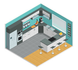 Wall Mural - Kitchen Interior Isometric Design