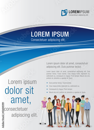 Template for advertising brochure with cartoon young people.