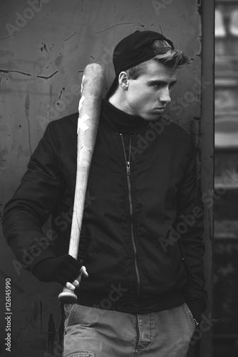 Photo  Portrait of Hooligan with baseball bat