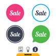 © blankstock - Sale sign icon. Special offer symbol. Report document, information sign and light bulb icons. Vector