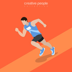 Wall Mural - Flat isometric Athlete running vector. Individual sports 3d.