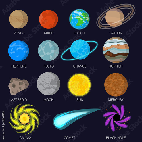 Flat Planets Galaxy Black Hole Background Vector Solar