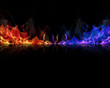red and blue flames on a black background