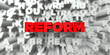 REFORM -  Red text on typography background - 3D rendered royalty free stock image. This image can be used for an online website banner ad or a print postcard.