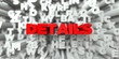 DETAILS -  Red text on typography background - 3D rendered royalty free stock image. This image can be used for an online website banner ad or a print postcard.
