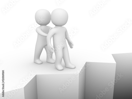 Fotomural 3d man pushing another person to precipice. 3d render.