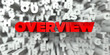 OVERVIEW -  Red text on typography background - 3D rendered royalty free stock image. This image can be used for an online website banner ad or a print postcard.