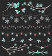 Christmas Party Lights and Garlands Vintage Chalk Drawing Vector Set