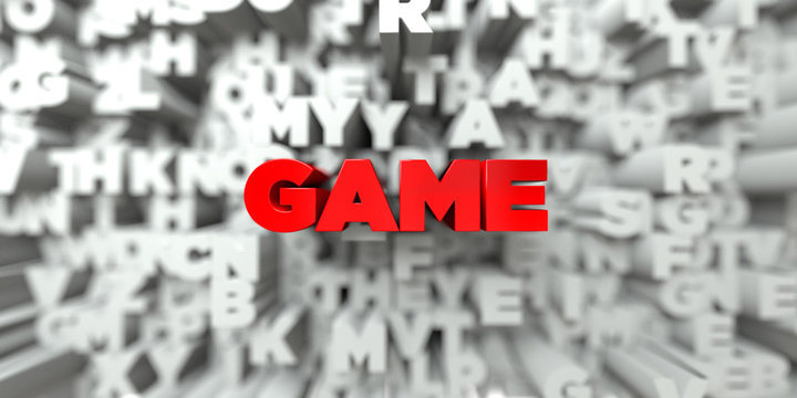 GAME -  Red text on typography background - 3D rendered royalty free stock image. This image can be used for an online website banner ad or a print postcard.