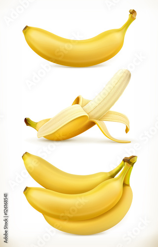 Fotografie, Tablou Banana. Sweet fruit. 3d vector icons set. Realistic illustration