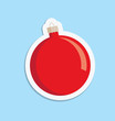 A vector illustration of a red Christmas bauble decoration with a white surround on a light blue background