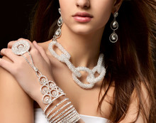 Young Brunette Woman With Vintage Silver Diamond Pendant Earring