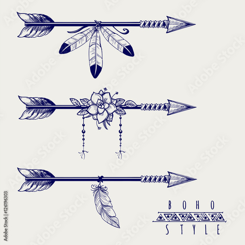 strzalki-w-stylu-boho-z-pior-i-kwiatow-ilustracji-wektorowych