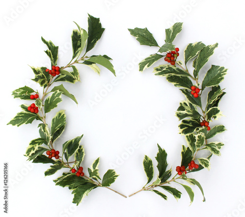 ヒイラギの葉とナンテンの実のクリスマスリース Stock Photo Adobe Stock