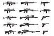Machine gun and handgun, rifle pistol icons