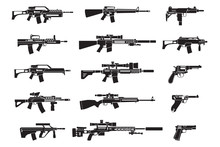 Machine Gun And Handgun, Rifle Pistol Icons