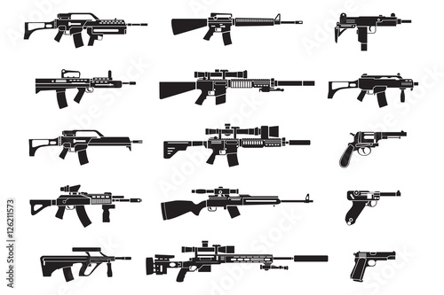 Fotografía Machine gun and handgun, rifle pistol icons