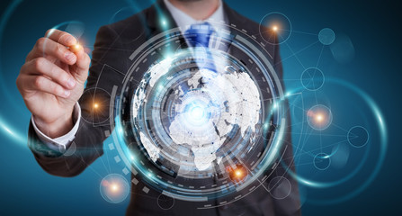 Poster - Businessman using hologram screen with digital data