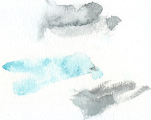 Abstract Watercolor Texture With Painted Stains And Strokes. Delicate Artistic Background. Pastel Blue And Light Gray Colors