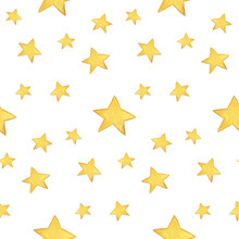 Seamless Watercolor Pattern: Merry Christmas, Yellow Stars