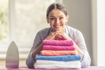 Woman ironing clothes