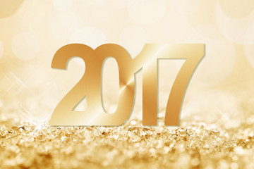 Wall Mural - 2017 golden snow and bokeh greeting card