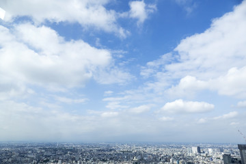 東京都市風景　都市全景　新宿より西方面遠方まで望む　中野区　杉並区　練馬区　武蔵野市　大空背景