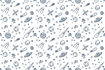 Hand drawn astronomy doodle seamless pattern.