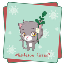 Cute Little Cat Holding A Mistletoe Asking For A Kiss