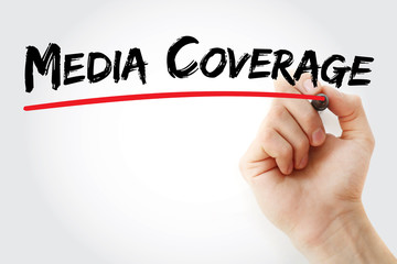 Poster - hand writing media coverage with marker, concept background