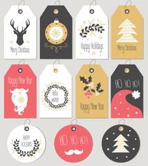 Wall Mural - set merry christmas and new year gift tags and cards. vector illustration