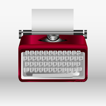 Retro typewriter with white paper sheet. Vector 3d model