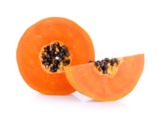 Wall Mural - slice ripe papaya on white background