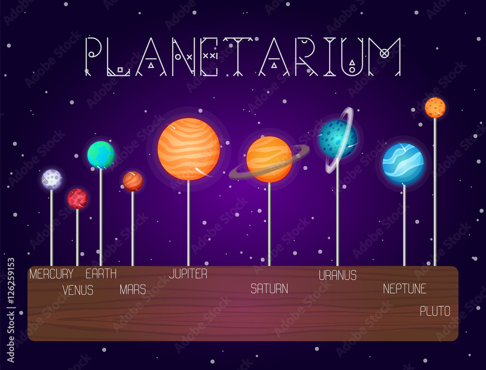 Vector set of solar system planets in line cartoon style. Outer space ...
